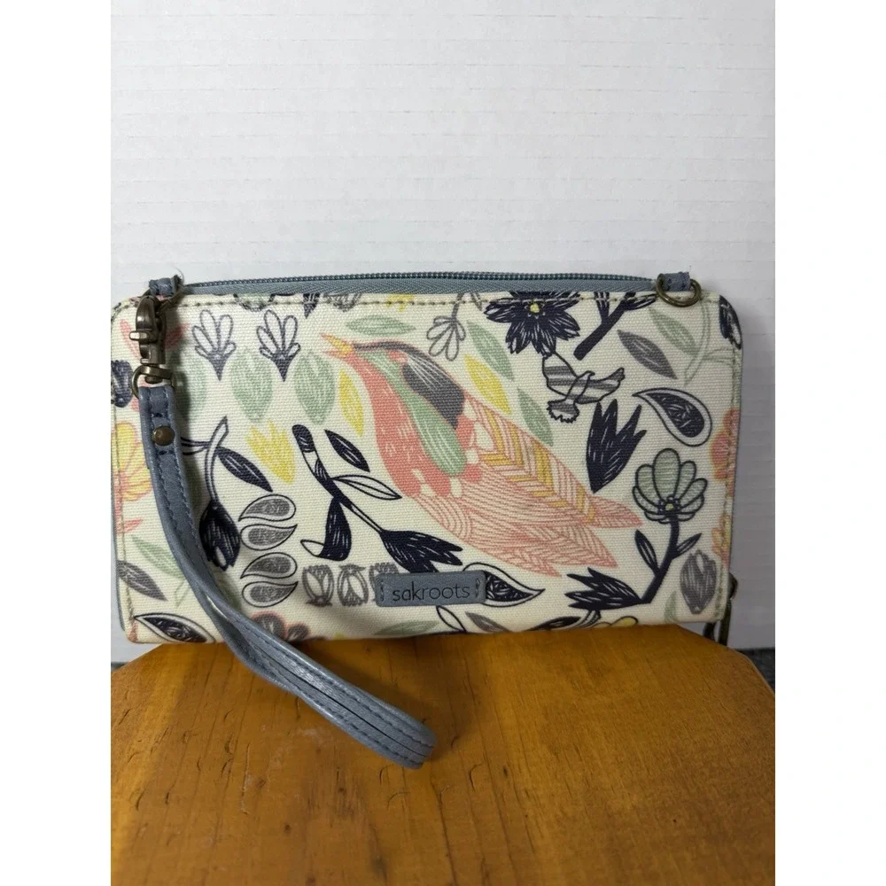 Sakroots Artisit‎ Circle Wallet Wristlet Multicolor Floral Bird Print-No Strap